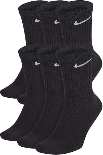 Nike Unisex Performance Cushion Crew Socks with Band (6 Pairs), Black/White, Large - Image 1