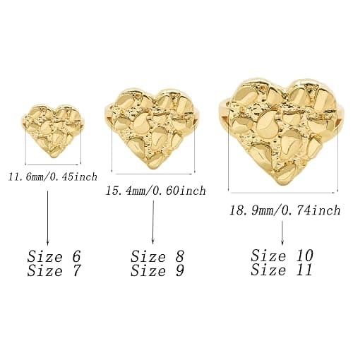 14k Gold Plated Brass Rough Textured Cookie Heart Shape Nugget Rings For Women/Men thumbnail 2