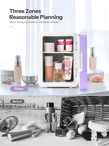 Skincare Fridge, Mini Fridge with Dimmable LED Morror, Makeup Fridge for Bedroom, Car, Office & Dorm, Cooler & Warmer, Portable Small Refrigerator for Cosmetics, Skin Care and Food (Purple, 4L/6Can) thumbnail 3