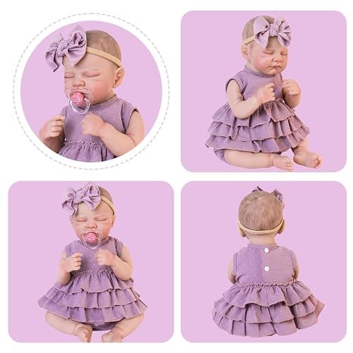 Aori Lifelike Baby Dolls Clothes 20 Inch Purple Dress Clothing Set for 17-20 in Realistic Newborn Doll Girls - Purple thumbnail 5