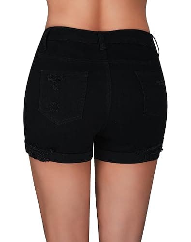 roswear Women's Summer Mid Rise Ripped Denim Shorts Stretchy Butt Lifting Jean Shorts thumbnail 6