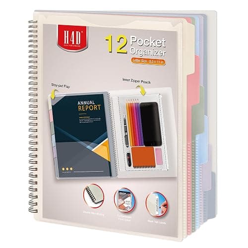 H4D 12 Pocket Poly Project Organizer, Multi Pocket Folder, Pastel Colors | 12 Pocket, Spiral, Multi-Subject, Folder Notebook, Letter Size - Image 1