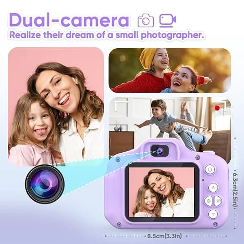 Seckton Upgrade Kids Selfie Camera, Christmas Birthday Gifts for Girls Age 3-9, HD Digital Video Cameras for Toddler, Portable Toy for 3 4 5 6 7 8 Year Old Girl with 32GB SD Card-Purple White thumbnail 4