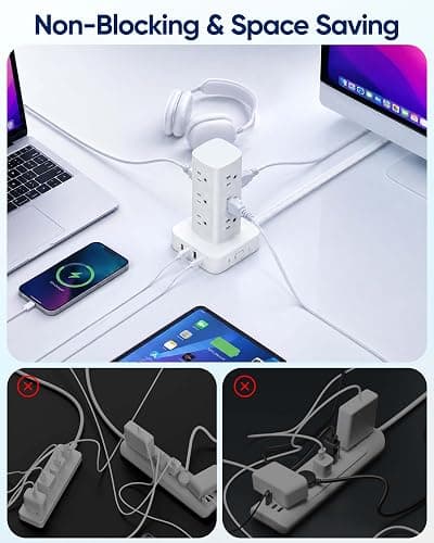 Power Strip Tower Surge Protector(2000J), Flat Plug Charging Station Tower with 12 AC Outlets & 4 USB Ports(2 USB C), 6FT Extension Cord for Home Office Dorm, White thumbnail 6