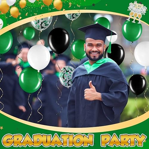 Sratte 60 Pcs 12 Inch Black Green White Balloons Kit Halloween Decorations Confetti Latex Metallic Balloons with 2 Rolls Ribbon Party Favor for Memorial Day, Birthdays thumbnail 7