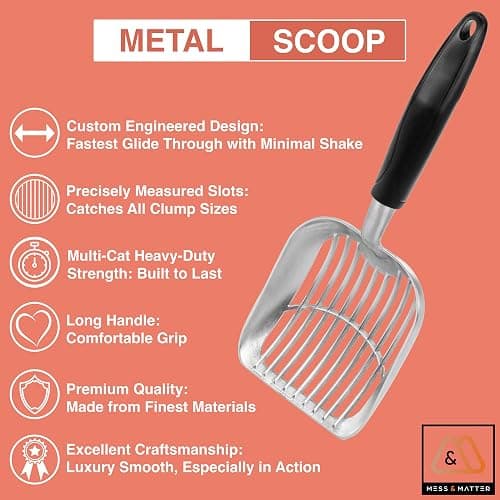 Heavy Duty Full Metal Cat Litter Scoop with Holder - Speed Sifter Litter Box Scooper Captures All Clumps - Kitty Litter Sifting Shovel Comfy Handle - Cat Scooper Includes Litter Bags & Non-Slide Clip thumbnail 3