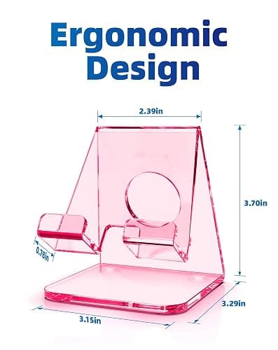 TOPGO Acrylic Cell Phone Stand, Clear Phone Holder for Office Desk, Vanity, Kitchen Counter, Bedside Table, Compatible with iPhone 17 16 15 14 13 12 Pro Max Plus/Smartphones/iPad/Switch/Kindle(Pink) thumbnail 9