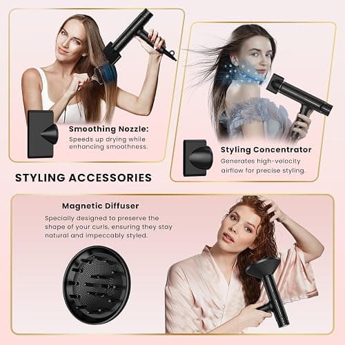 Prastiny Hair Dryer with Diffuser: Professional High Speed Quiet Ionic Blow Dryer - Intelligent Heat Control - Lightweight Portable Travel & Home for Women & Stylists Frizz Free Styling SGS Certified thumbnail 4