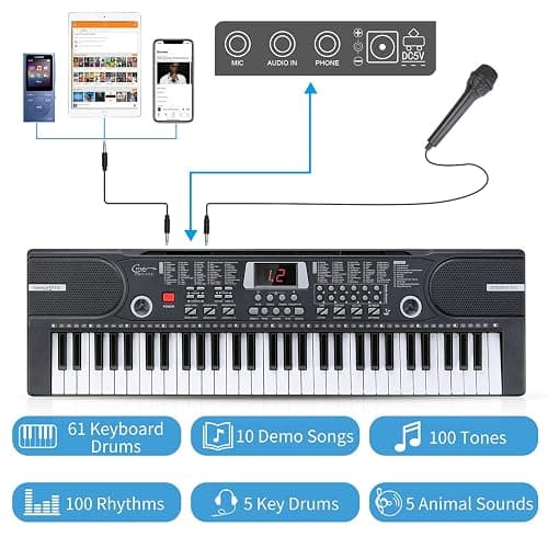 Hricane Piano Keyboard, 61 Keys Beginner Electronic Keyboard Portable Digital Music Keyboard, Early Education Music Instrument with Microphone & Music Sheet Stand thumbnail 3