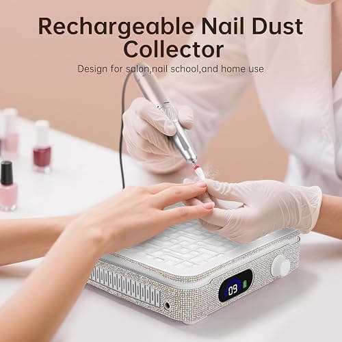 CHRISTINE SHELLY Nail Dust Collector, Cordless Dust Collector Nail Tech, Powerful 1000PA Nail Fan Vent Dust Collector Extractor Dust Suction Machine for Acrylic Nails Polishing (AB Diamond) thumbnail 3