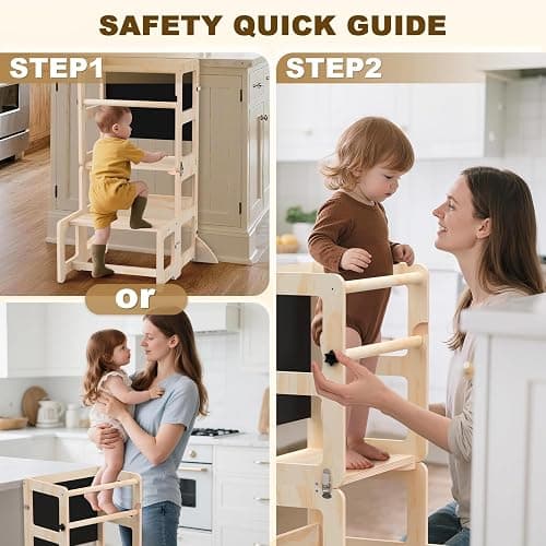 Toddler Kitchen Step Stool, 4-in-1 Foldable Standing Tower with Blackboard, Toddler Step Stool for Bathroom Sink, Kitchen Counter, Ages 18 Months+, 1-3 Year Old Boy Girl Gifts thumbnail 7