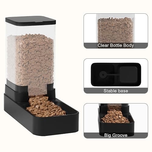 Wefeedy Automatic Cat Feeder and Water Dispenser in Set with Pet Food Bowl,Gravity Dog Waterer and Food Feeder for Small Medium Dog Cat Puppy Kitten Large Capacity(3.8L,Black) thumbnail 5