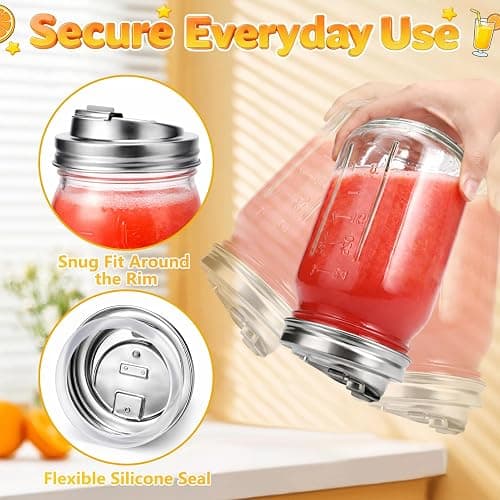 Wide Mouth Mason Jar Drinking Lids, Stainless Steel Sip Lid, 2 Pcs | Mason Jar Drink Lids for Iced Coffee, Smoothies & Cold Drinks, Leak Resistant, Reusable, Heavy Duty Metal thumbnail 4