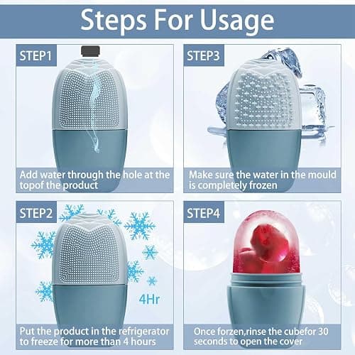 XHJRI Ice Face Roller Massager,Ice Cube Roller for Face, Eyes and Neck Naturally Conditioning and Skin Care,De-Puff Eye Bags,Reduce Migraine Pain,Reusable Massage Silicone Ice Mold (Purple) - Blue thumbnail 5