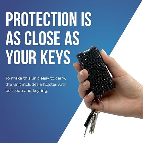 Streetwise Rhinestun Keychain Stun Gun – Compact Rechargeable Stun Gun Flashlight with Rhinestone Grip, Holster and Keyring for Women’s Self Protection thumbnail 6