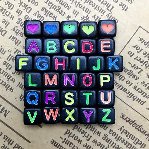 Amaney 800pcs 6×6mm Black Square Acrylic Alphabet Letter Beads A-Z Include 100pcs Heart and Number Beads for Jewelry Making Bracelets Necklaces Key Chains Each Letter Included thumbnail 4