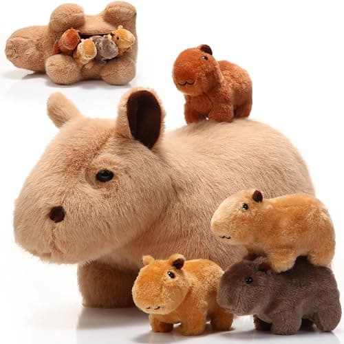 Hollowfly 5 Pcs Capybara Stuffed Animals Capybara Plush Set Gift for Kids Mommy with 4 Cute Babies Inside Soft Stuffed Plushies for Boys Girls Birthday Party Favors(Light Color) - Image 1