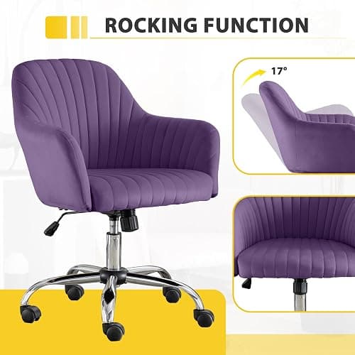 Anwickhomk Purple Vanity Desk Chair Comfy with Back and Wheels,Velvet Rolling Office Chair for Vanity Makeup Room,Height Adjustable,360 Swivel (Purple) thumbnail 4