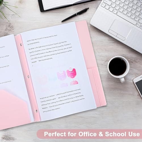 Two-Pocket-Folders with 3 Prongs, Letter Size Plastic Folders with Pockets and Prongs, Poly Plastic Folders for Office & School. 6 Pastel Colors (Pink - 6 Packs) thumbnail 2