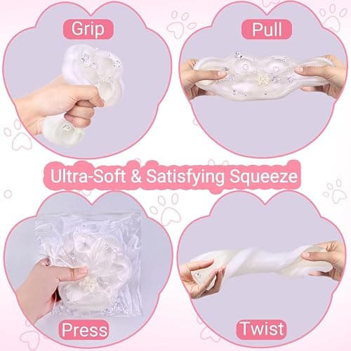 Big Taba Squishy Cat Paw Fidget Toy, Squishies Squeeze Toys for Girls 4-8, Ultra-Soft Sticky Sensory Toy Party Favors for Kids 8-12, Autism Stress Relief (White) thumbnail 5