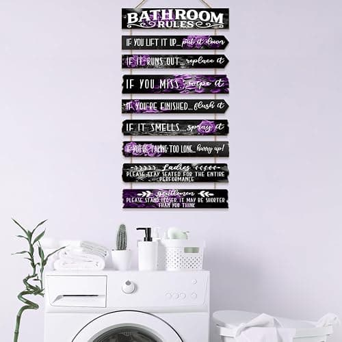 PEKCARGO Bathroom Wall Decor Funny Bathroom Signs Bathroom Rules Pictures Wall Art Decor Rustic Farmhouse Toilet Decor Wooden Sign (Purple Rose) thumbnail 6