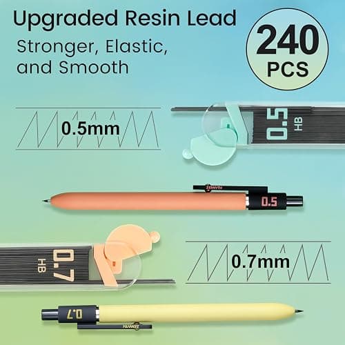 Smooth Mechanical Pencil Set with Erasers, 6PCS Pastel Mechanical Pencils 0.5 & 0.7mm with 4 Tube HB Lead Refill, 2PCS Erasers and 10PCS Eraser Refills for School Supplies Writing (0.5mm+0.7mm) thumbnail 4