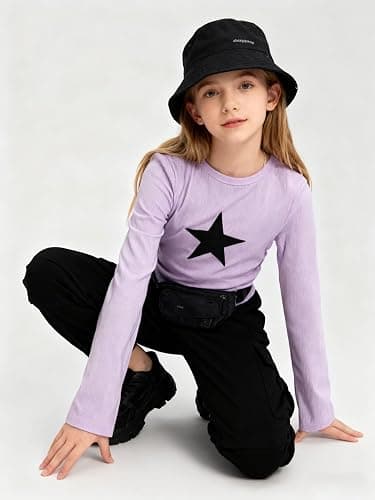 Cakaner Tween Girls Clothes Ribbed Star Printed Shirt + Cargo Pants Sets Fall Outfits Sizes 7-16 Years thumbnail 3