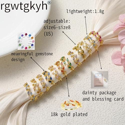 Birthstone Rings Jewelry Birthday Gifts for Women Real Gold Plated Crystal Leaf/Flower Rings Mother's Day Birthday Gift for Her Best Friend Valentine's Day Gift for Girlfriend Wife thumbnail 6