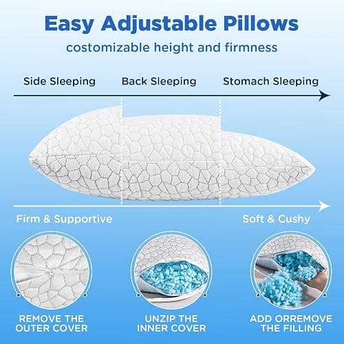 SUPA MODERN Cooling Bed Pillows for Sleeping 1 Pack Shredded Memory Foam Pillows Adjustable Cool Pillow for Side Back Stomach Sleepers Luxury Gel Pillows Standard Size, for Women Men thumbnail 4