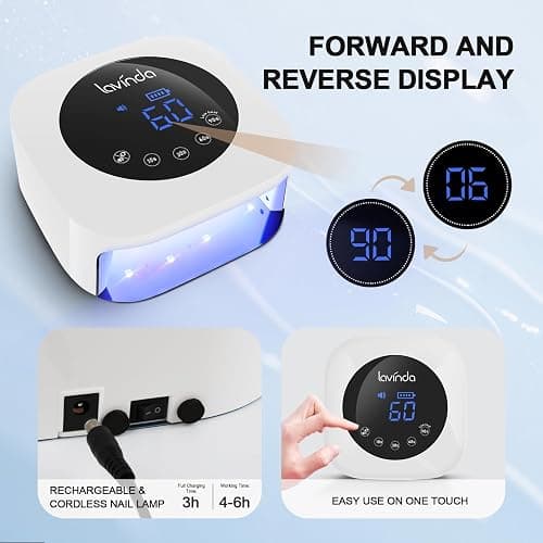 Lavinda UV LED Nail Lamp, Cordless Nail Lamp 54W Rechargeable Nail Dryer Gel Polish Light with Large LCD Display, Professional Gel Curing Lamp with 4 Timer Setting Auto Sensor for Salon and Home - White thumbnail 6