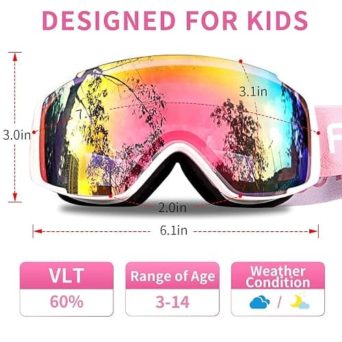 Freela Kids Ski Snowboard Goggles for Toddler(3-14) Youth Anti Fog Anti UV Goggles Girls Boys Snow Skiing Equipment thumbnail 4