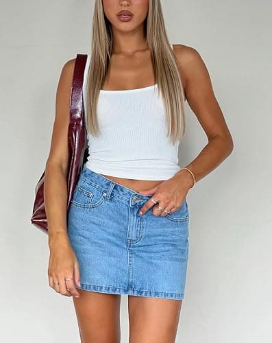 Betrodi Women Blue Denim Mini Skirt - Casual Low Rise Stretch Bodycon Micro Cargo with Pockets thumbnail 3