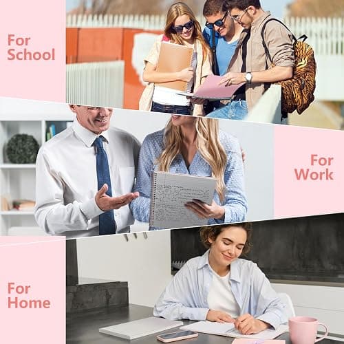 Pastel Pink Spiral Notebook, 1 Subject, 10.5" x 8", College Ruled, 100 Sheets, Double-Sided Pocket Folder, 3-Hole Punched, Tear-Away Pages, Lightweight Plastic Cover, Wire Bound with Kraft Back – Perfect for Notes or Journaling thumbnail 7