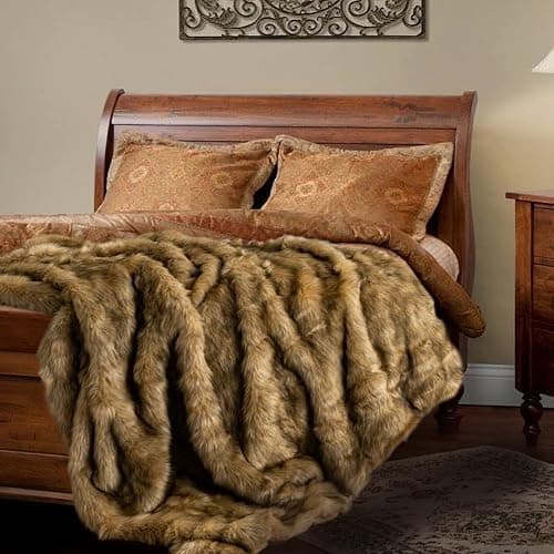 BATTILO HOME Faux Fur Throw Blanket Large Ochre 150x200cm | Luxury Fuzzy Warm Cozy Fluffy Fur Blanket for Bed, Sofa, Couch Home Decor thumbnail 3