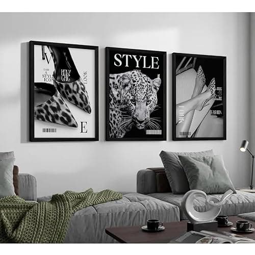 Black Leopard Wall Art Y2k Cheetah Canvas Wall Decor Fashion Trendy Posters Vintage Aesthetic Pictures Luxury Heels Painting Stockholm Prints for Bedroom Living Room 16x24 Inch Framed Set of 3 thumbnail 4