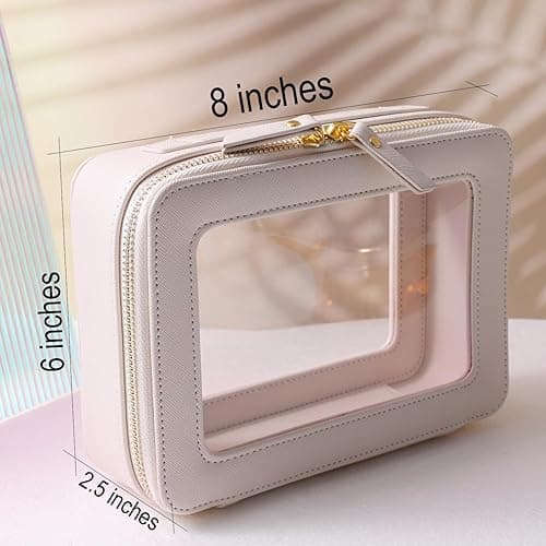 SANHECUN Toiletry bag waterproof cosmetic organizer with handle lagre opening for travelling - Carry on 8 inch - White thumbnail 7