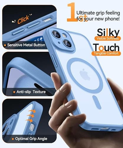 CANSHN Magnetic for iPhone 15 Case, Upgraded [Full Camera Protection] [Compatible with Magsafe] [Translucent Matte] Shockproof Protective Phone Case for iPhone 15 6.1" - Light Blue thumbnail 6