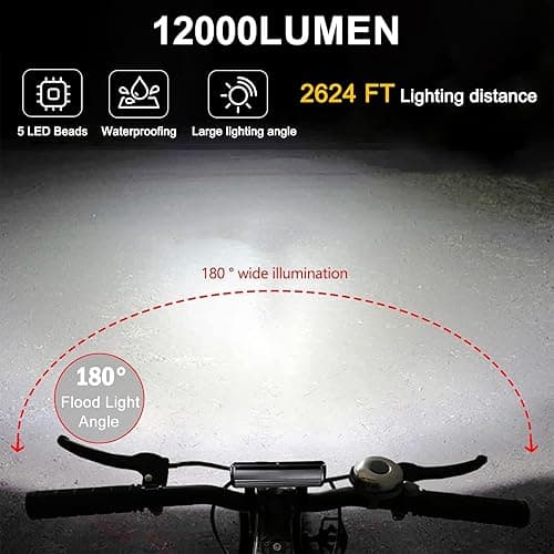 Bike Lights, 17 LED 25500 Lumen Bicycle Light with 4 Modes, 10000mAh USB Rechargeable Bike Light, Bike Headlight with Digital Power Display, Wide Beam Bike Lights for Night Riding - W605 thumbnail 2