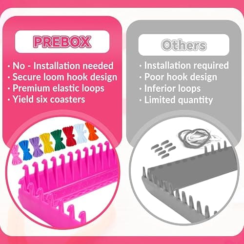 PREBOX Weaving Loom Kit Toys for Kids and Adults, Potholder Loops Crafts for Girls Ages 6 7 8 9 10 11 12, 7" Pot Holder Loom Knitting Kits and Gifts for Kids and Beginners, Make 6 Masterpieces thumbnail 3