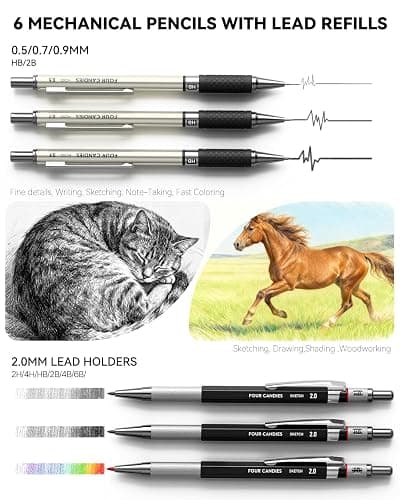 Four Candies 73PCS Advanced Art Supplies Drawing Kit with Fineliner Pens, Mechanical Pencils, 3-Color Sketchbook, Charcoal Sticks,Pastels for Sketching Drawing Comics Gifts for Professionals Artists thumbnail 3
