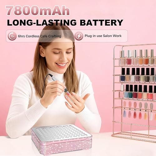 Nail Dust Collector | 1000PA Nail Dust Collector Rechargeable | 10 Speed Levels | Low Noise & Strong Suction | Reusable Filter, 10 Pads + Nail Dust Brush| for Acrylic Nails, Salon & Home -Pink Diamond thumbnail 5
