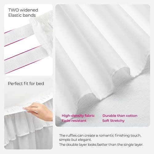 RIMELA Ruffle Bed Skirt White Queen 16 Inch Drop, Elastic Wrap Around Bed Skirting Queen Size, Easy to Install Dust Ruffle, Machine Washable Soft Fabric, Multi Ruffle Bedskirt thumbnail 8