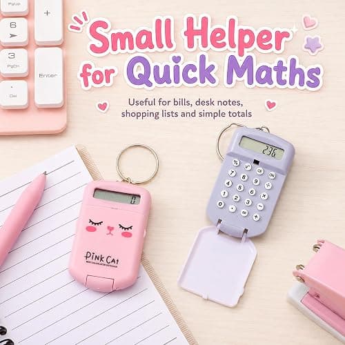 NUOBESTY 2Pcs Mini Calculator Keychain, Pocket Size 8-Digit Flip Cover with Key Ring Cute Small Calculator Students Backpacks Pencil Cases Supplies for School Office Home (Pink & Gray) thumbnail 9