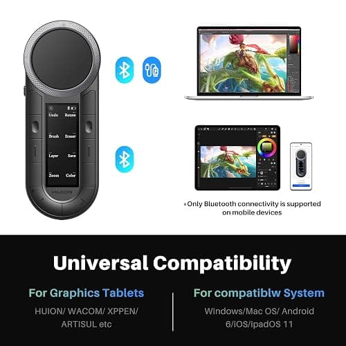 HUION Keydial Remote Bluetooth Programmable Keypad with Dual Dials 60 Customized Keys, OLED Display Macro Keypad Work with PC, Mac, Mobile, One-Hand Shortcut Keyboard for Drawing Tablet, Laptops thumbnail 6