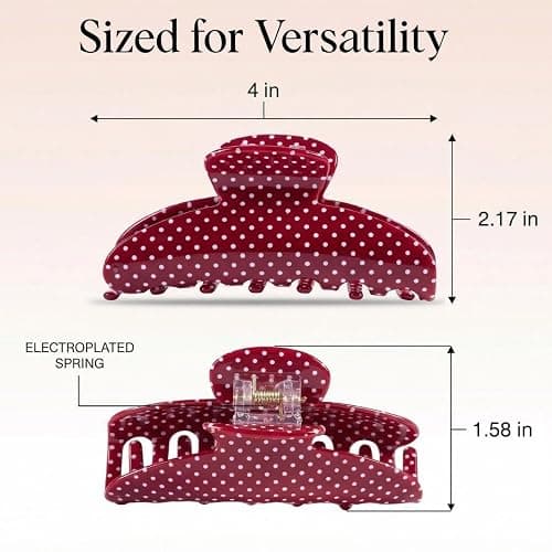 Polka Dot Claw Clips for Women Cute Medium Hair Clips Accessories, 3 Pack | Retro Polka Dot Design with Non-Slip Teeth, Secure Spring Grip, Comfortable Hold for Daily Buns, Half-Up Styles, Ponytails. thumbnail 7