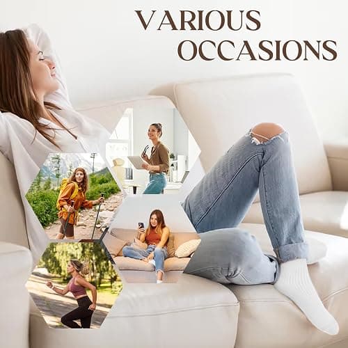YSense Women's Cotton Crew Socks 6 Pairs, Long Cute Aesthetic Neutral Athletic Boot Socks for Women Stocking Stuffers Gifts thumbnail 7