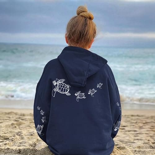 Lubpow Cute Sea Turtle Hoodies for Women Oversized Ocean Hoodie Aesthetic Graphic Sweatshirts Casual Fleece Pullover Tops thumbnail 4