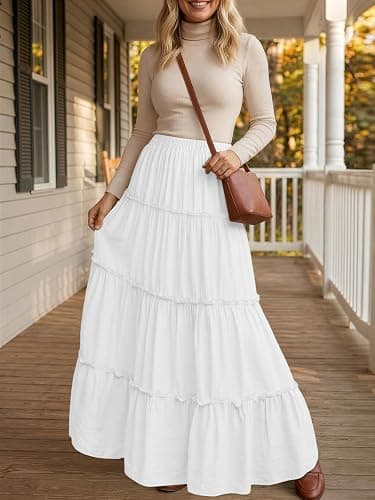Trendy Queen Long Skirts for Women Boho Maxi Skirt Winter Swing Tiered A-Line Elastic High Waist Dress with Pockets Fashion thumbnail 7