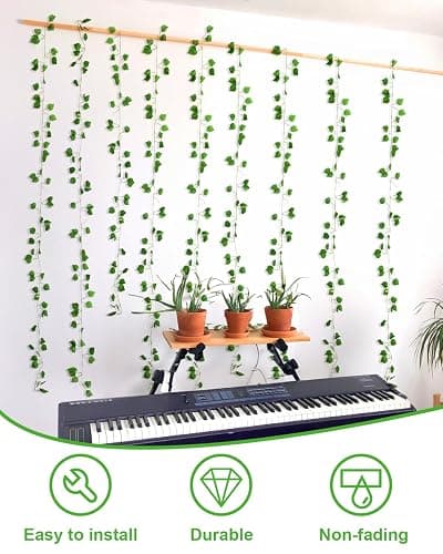 Dalugo Ivy Battery Fairy Lights, 2M 20LED Warm White Battery Operated Vine Fairy Lights with 6h Timer, IP65 Waterproof Artificial Ivy Leaf Garland with String Lights for Garden,Wedding,Home Wall Decor thumbnail 2