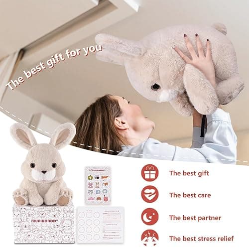 Niuniu Daddy 14" | 3.5 Pound Rabbit Weighted Bunny Stuffed Animals, Large Hugging Plush Animal Toys for Kids Adults Baby, Large Body Pillow for Sleep Gifts Presents Birthday Christmas Holiday thumbnail 7